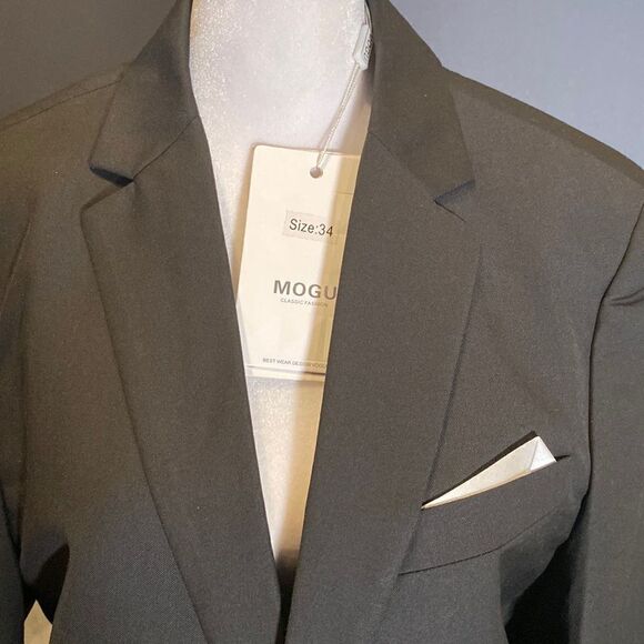 Men’s Black 2 Piece Prom Suit One Button NotchedLapel Size 34 Jacket 31 Pant NWT - Picture 2 of 13